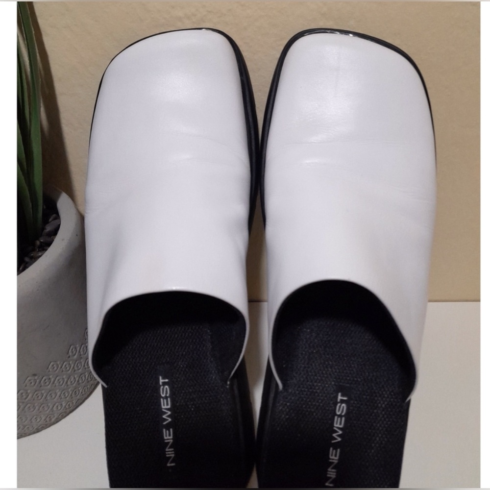Nine West Black and White Mules Slip-On  - Casual and Comfortable
